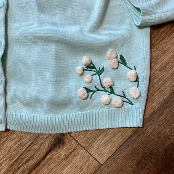 Talbots embroidered crew neck cardigan sweater - Picture 2 of 8